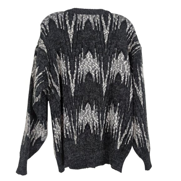 Vintage Uniform Code Cardigan Sweater Sz L Black White Abstract Knit wool nylon - Picture 2 of 15
